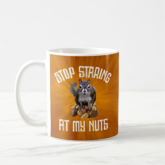 Stop met naar mijn noppen te staren - grappige ijs koffiemok (Links)