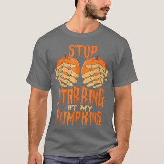Stop met staren naar mijn pompoenen skelet hand sc t-shirt