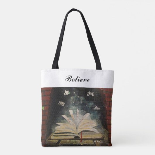 "Stop niet met geloven." All-Over-Print Canvas tas (Achterkant)