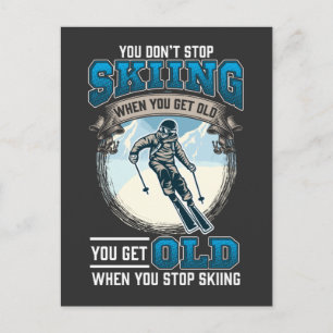 Stop niet met Skiing Sneeuwbergen Oude Skiers Briefkaart