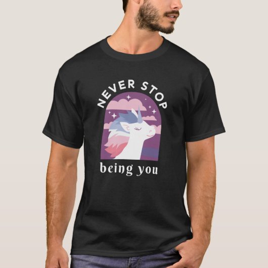 Stop nooit met jou te zijn, Unicorn T-Shirt (Voorkant)