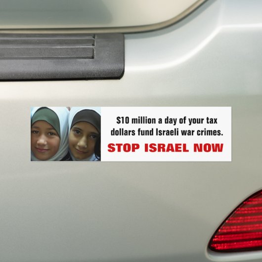 STOP NU ISRAËL BUMPERSTICKER (Op auto)