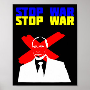 Stop Oorlog Anti Poetin Gezicht Oekraïense Vlag Poster