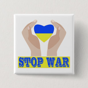 Stop oorlog Oekraïnse vlag in handen Vierkante Button 5,1 Cm