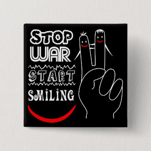 Stop Oorlog Start Lachend Vredesteken Grappige Tek Vierkante Button 5,1 Cm