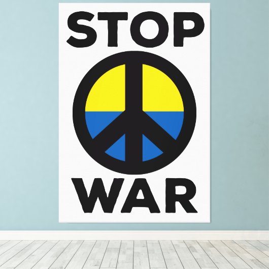 Stop oorlogsvlag Oekraïne Canvas Print (Insitu (Houten vloer))