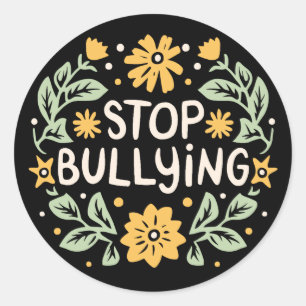 Stop pesten retro bloemenquotes ronde sticker