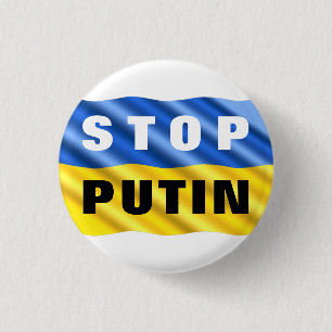 Stop Poetin Stop oorlog Oekraïense vlag Button Vri