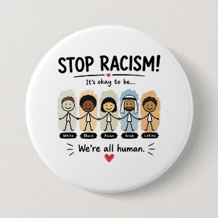 Stop racisme we zijn allemaal mensen ronde button 7,6 cm