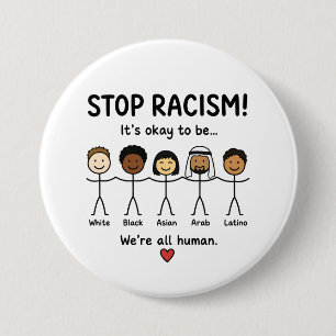 Stop racisme we zijn allemaal mensen ronde button 7,6 cm