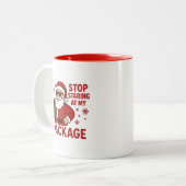 Stop Staring at My Package Santa Two-Tone Mug (Devant gauche)