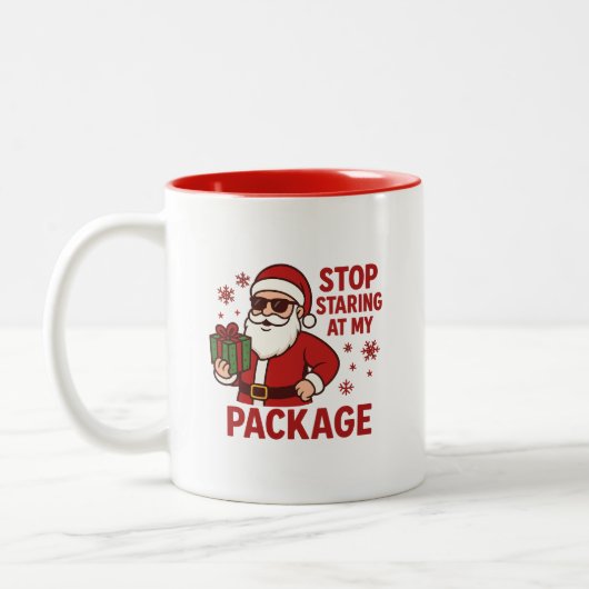 Stop Staring at My Package Santa Two-Tone Mug (Gauche)