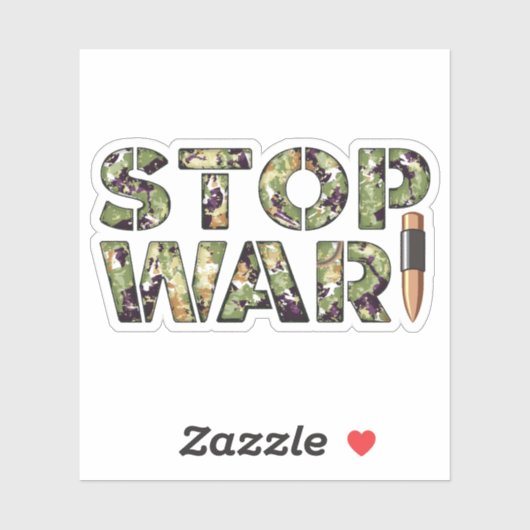 Stop War Message in Camouflage Tekst met Kogel Sticker (Vel)