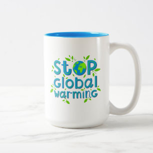 Stop wereldwijde opwarming tweekleurige koffiemok