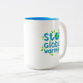 Stop wereldwijde opwarming tweekleurige koffiemok (Voorkant rechts)