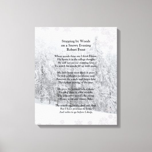 Stoppen door Bossen Snowy Evening Robert Frost Poe Canvas Afdruk (Voorkant)