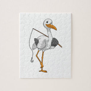 Stork als Fisher met Geviste staaf Legpuzzel