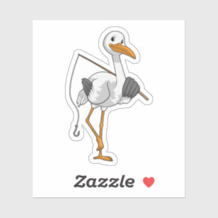 Stork als Fisher met Geviste staaf Sticker