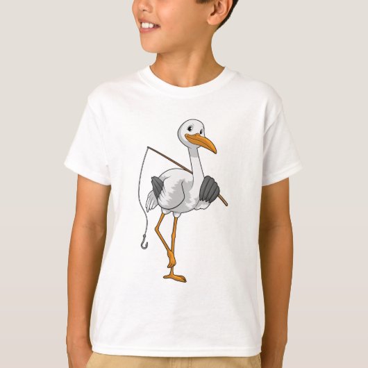 Stork als Fisher met Geviste staaf T-shirt (Voorkant)