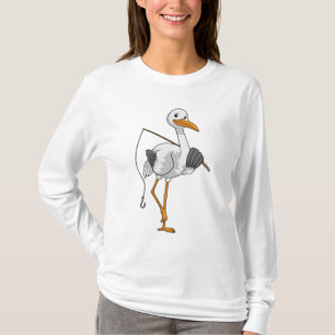 Stork als Fisher met Geviste staaf T-shirt