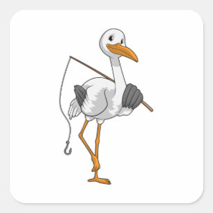 Stork als Fisher met Geviste staaf Vierkante Sticker