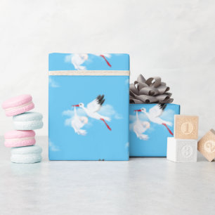 Stork and Baby Boy in Clouds Cadeaupapier