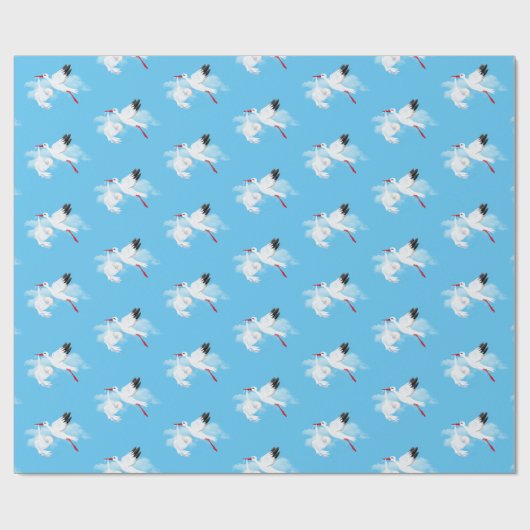 Stork and Baby Boy in Clouds Cadeaupapier (Vlak)