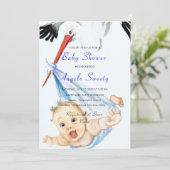 Stork and Baby Boy Shower Invitation Exemple (Debout devant)