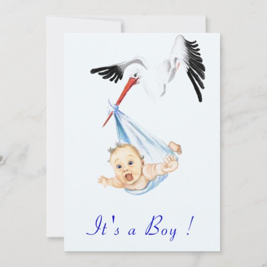 Stork and Baby Boy Shower Invitation Exemple (Dos)