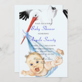 Stork and Baby Boy Shower Invitation Exemple (Devant / Derrière)