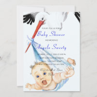 Stork and Baby Boy Shower Invitation Exemple