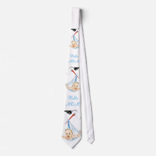 Stork and Baby Funny Cravate Texte - Hello Mom