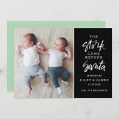 Stork avant Père Noël Faire-part de naissance Cart (Devant / Derrière)