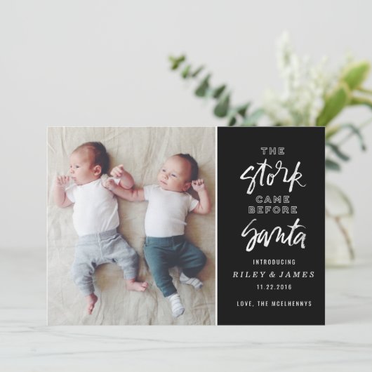 Stork avant Père Noël Faire-part de naissance Cart (Debout devant)