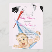 Stork avec Baby Funny Shower Invitation (Devant / Derrière)