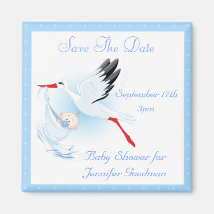 Stork & Baby Boy Blauw sparen het Baby shower van Magneet