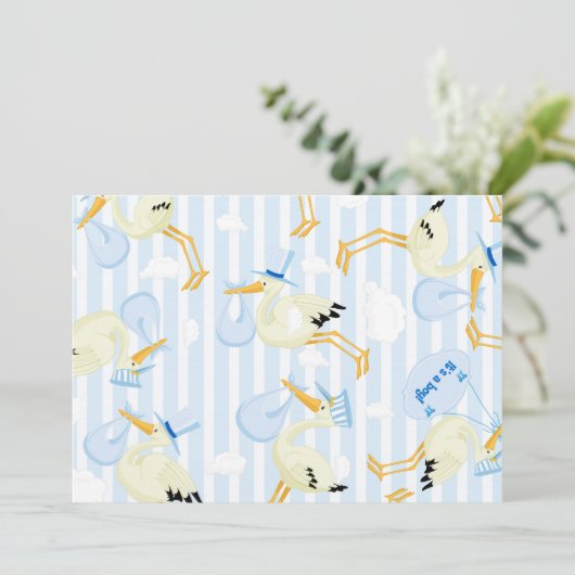 Stork Baby boy Douche Invitations (Debout devant)