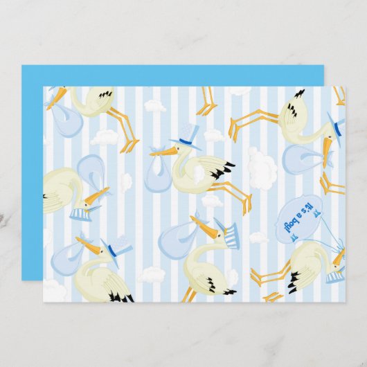 Stork Baby boy Douche Invitations (Devant / Derrière)