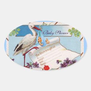 STORK BABY BOY SHOWER 2 OVALE STICKER