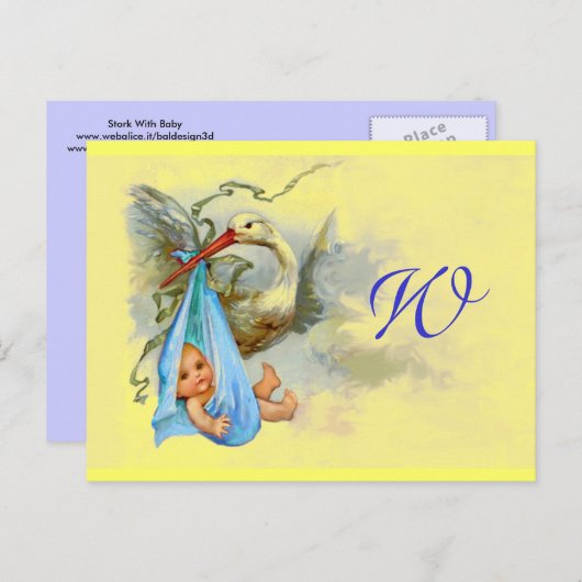 STORK BABY BOY SHOWER 2 UITNODIGING BRIEFKAART (Voorkant / Achterkant)