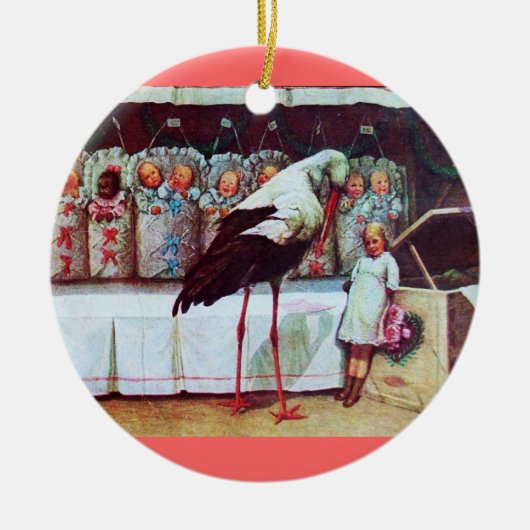 STORK BABY BOY SHOWER 3 MONOGRAM Red Ruby Keramisch Ornament (Voorkant)