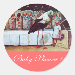 STORK BABY BOY SHOWER 3 roze Ronde Sticker