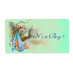 STORK BABY BOY SHOWER BLUE GREEN ETIKET