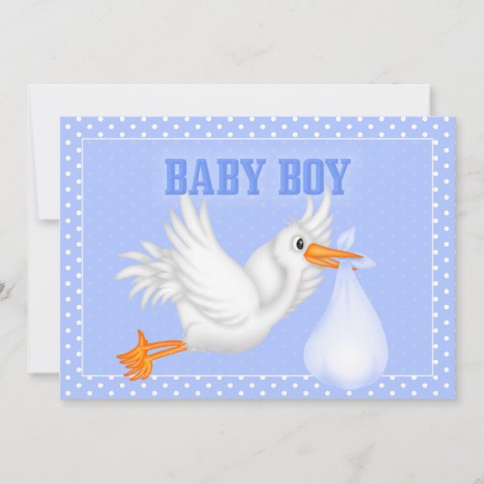Stork Baby Boy Shower Invitation (Devant)
