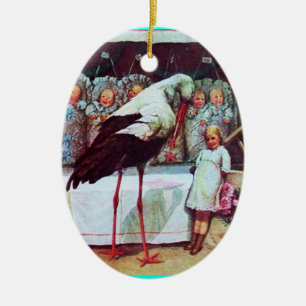 STORK BABY BOY SHOWER MONOGRAM Blue Aquamarine Keramisch Ornament