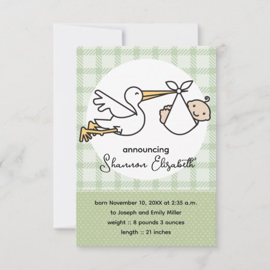 Stork Baby Geboorte Aankondigingen (Voorkant)