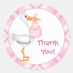 Stork & Baby Girl Bedankt Ronde Sticker