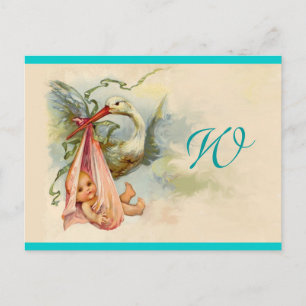 STORK BABY GIRL SHOWER 2 UITNODIGING BRIEFKAART