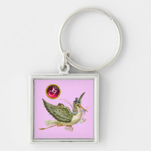 STORK BABY GIRL SHOWER GEM MONOGRAM SLEUTELHANGER