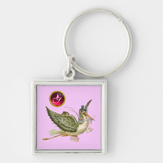 STORK BABY GIRL SHOWER GEM MONOGRAM SLEUTELHANGER (Voorkant)